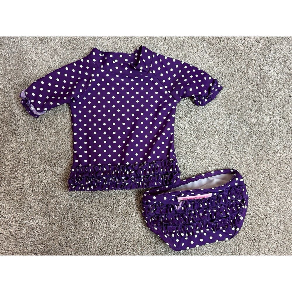 Purple Polka Dot Girls' Rash Guard and Swim Bottoms - Kids Swim Set